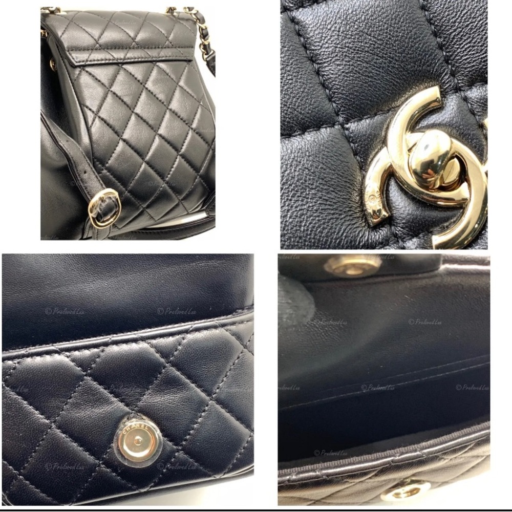 Authentic CHANEL Black lambskin Mini Duma Drawstring Backpack / Gold Hardware - Picture 5 of 12